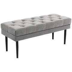 Kozy Velvet Bed End Bench, Button Tufted Window Seat, Hallway Shoe Bench, Upholstered Accent Lounge Chair Stool for Living Room, Bedroom, Grey