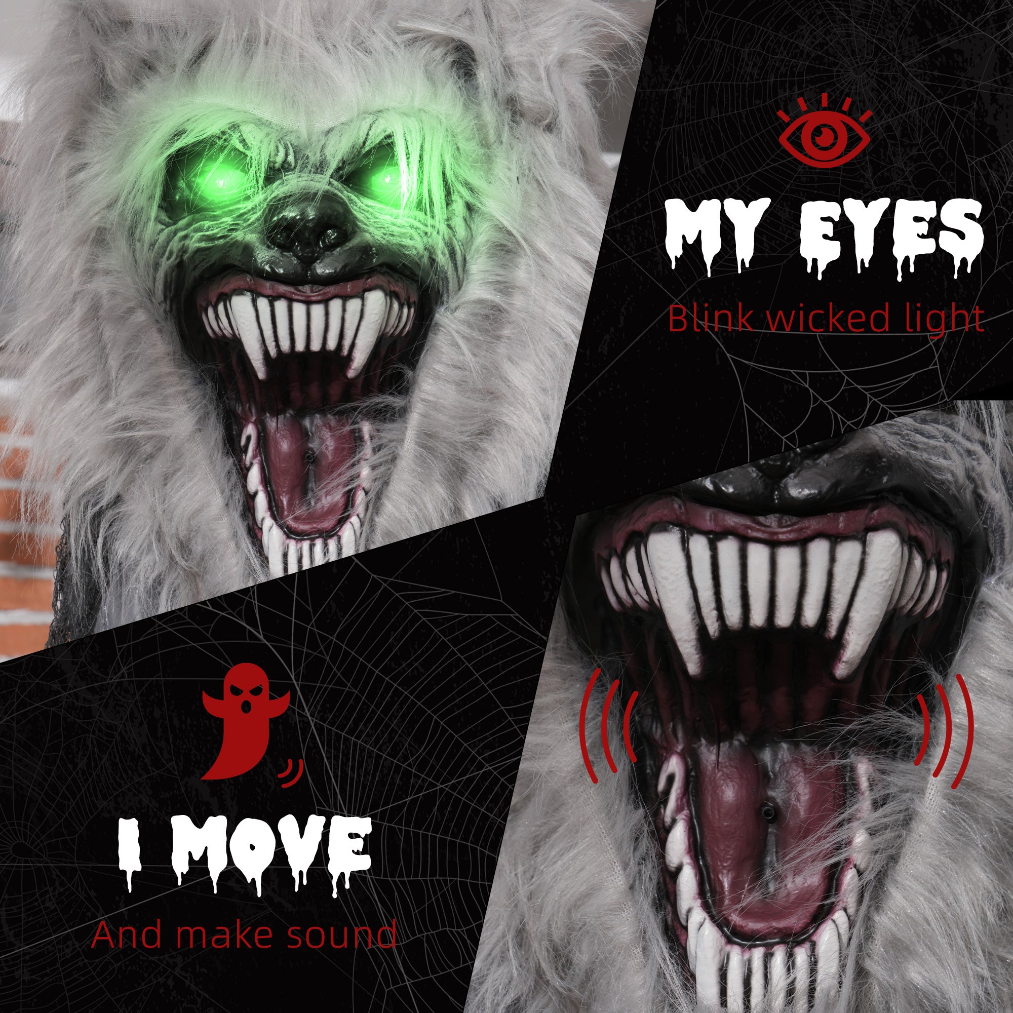 Kozy - 6'8" Skeleton Werewolf Halloween Animatronic, with Glowing Eyes