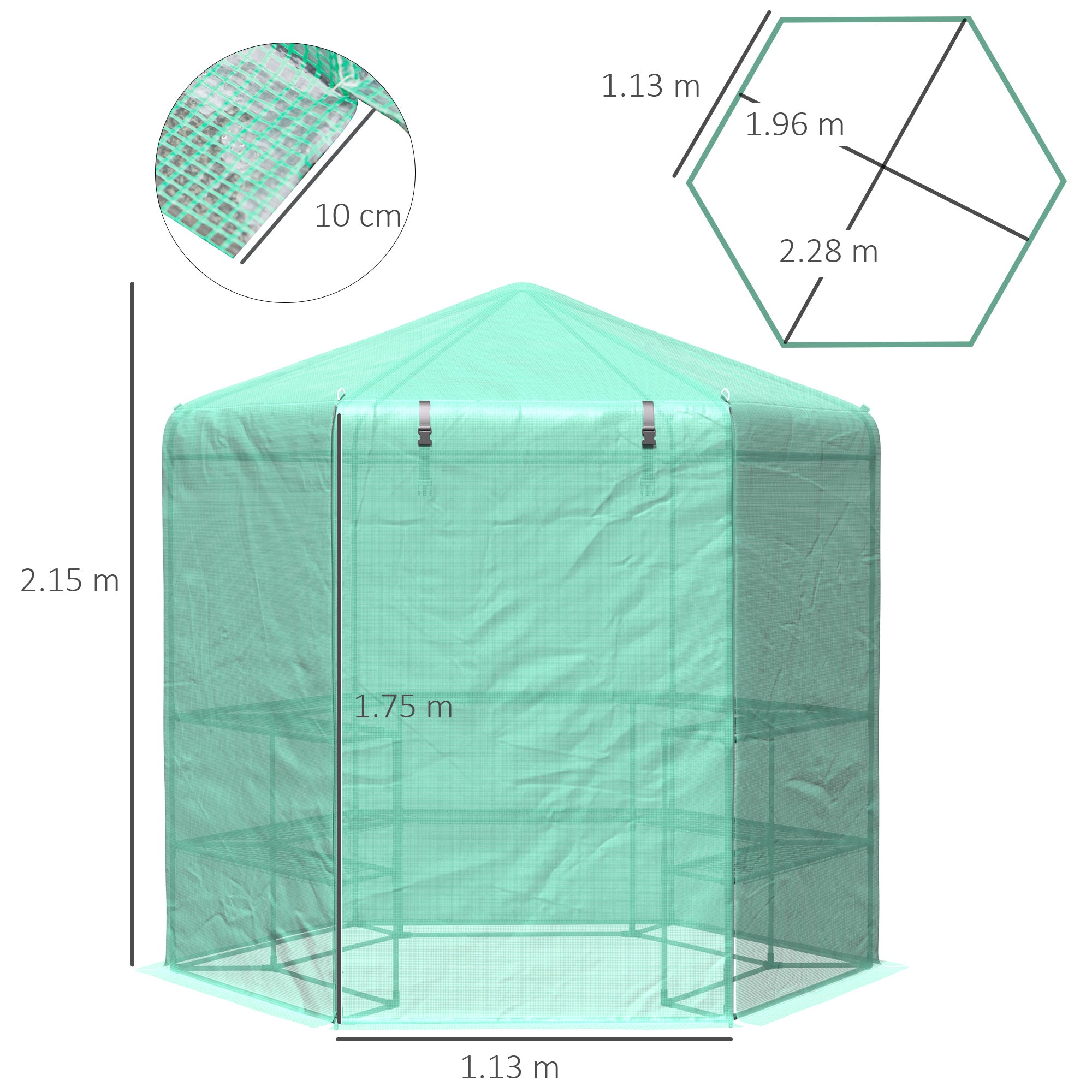 Outsunny  Hexagon Walk In Garden Greenhouse PE Planter Flower Growth with Zipped Door 225 x 194 x 215H cm