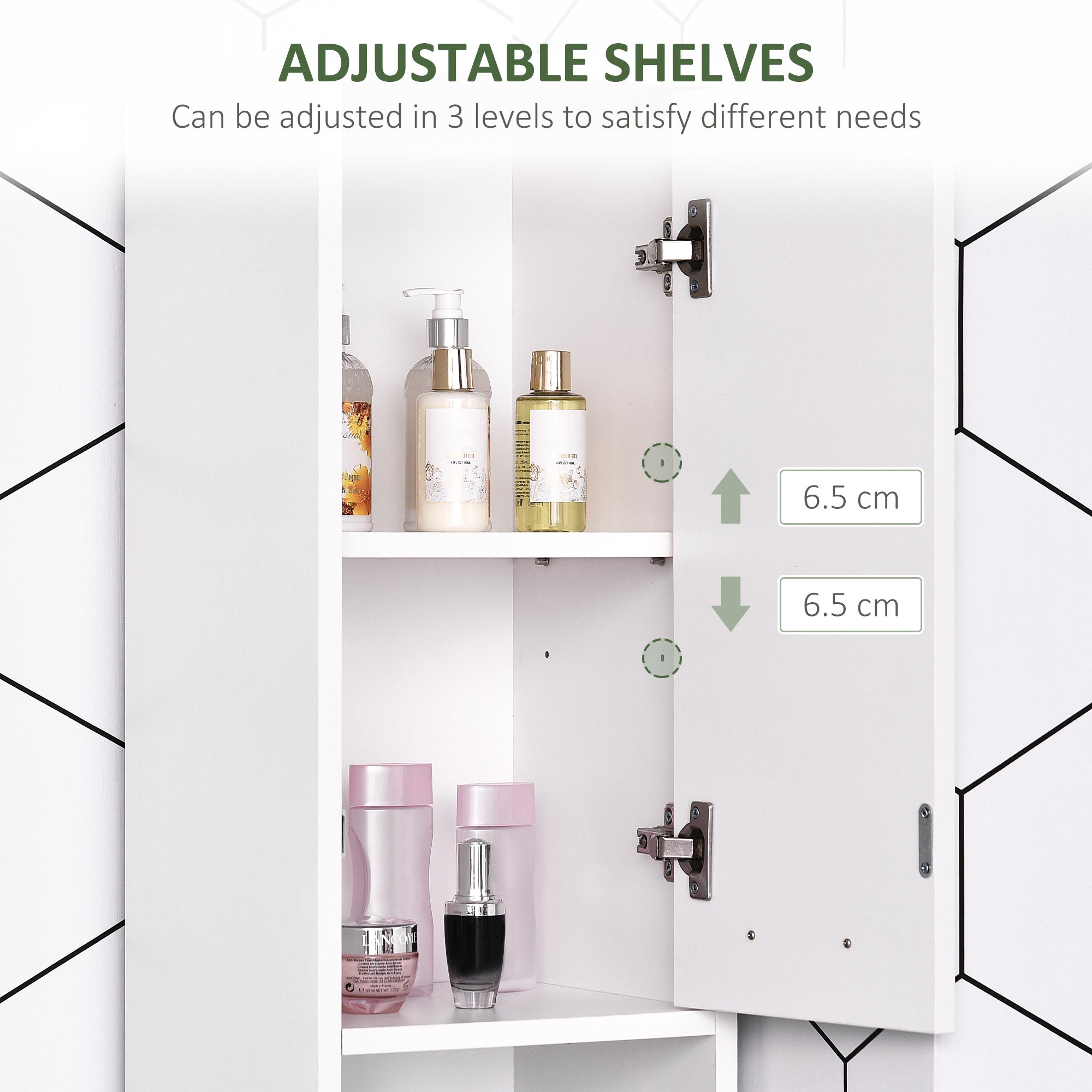 Kozy Bathroom Floor Storage Cabinet Slim Tallboy w/ Door Cupboard & Shelves For Living Room, Bedroom, Hallway White