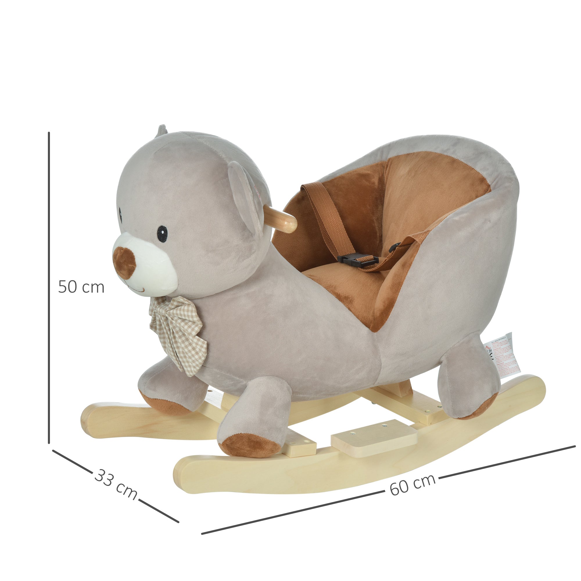 Kozy Kids Children Rocking Horse Plush Ride On Bear Seat w/ Sound Wood Base Seat Safety Belt Toddler Baby Toy for 18-36 Months Grey