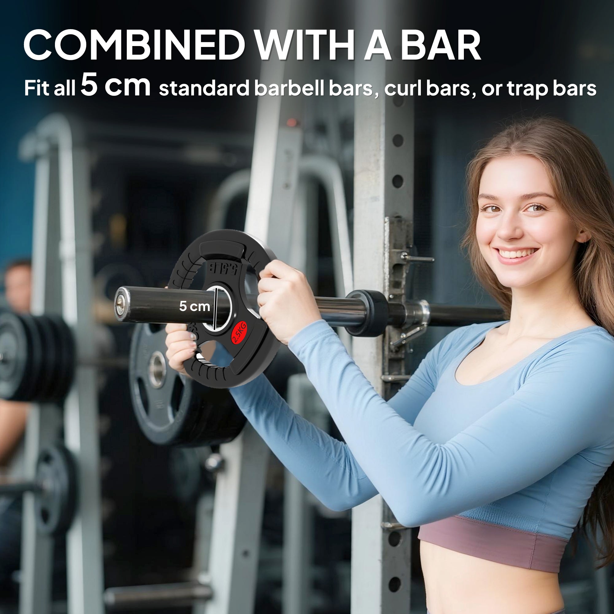 Kozy Olympic Weight Plates, 2"/5cm Weight Disc Pair with Tri-Grips, 2 x 2.5kg Dumbbell Plates for Weightlifting and Strength Training Home Gym Fitness Workout, Black