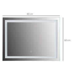 Kleankin LED Bathroom Mirror 80x60cm, Wall Mounted Vanity Light, Illuminated with Touch Switch, Home Furnishings, Silver