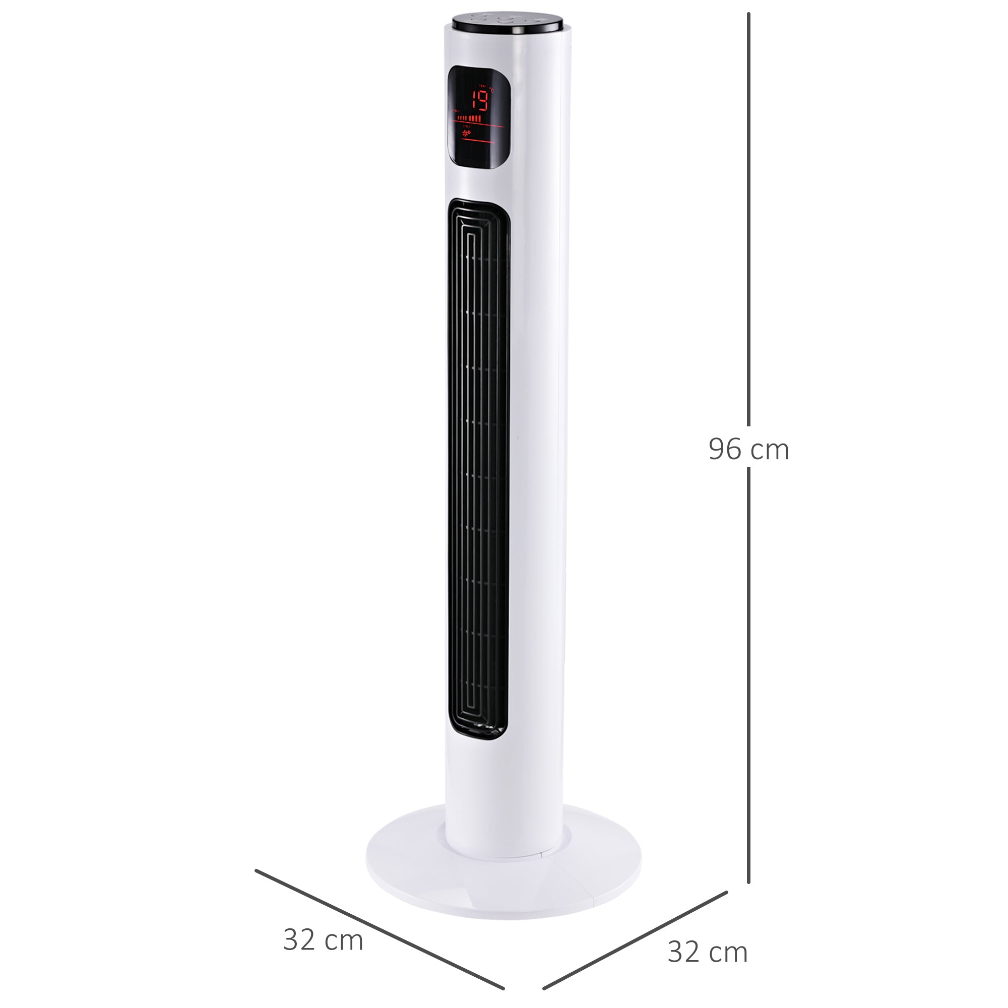 HOMCOM Freestanding 38'' Tower Fan with 3 Speeds, 3 Modes, 12h Timer, 70 Degree Oscillation, LED Panel, Remote Control, White