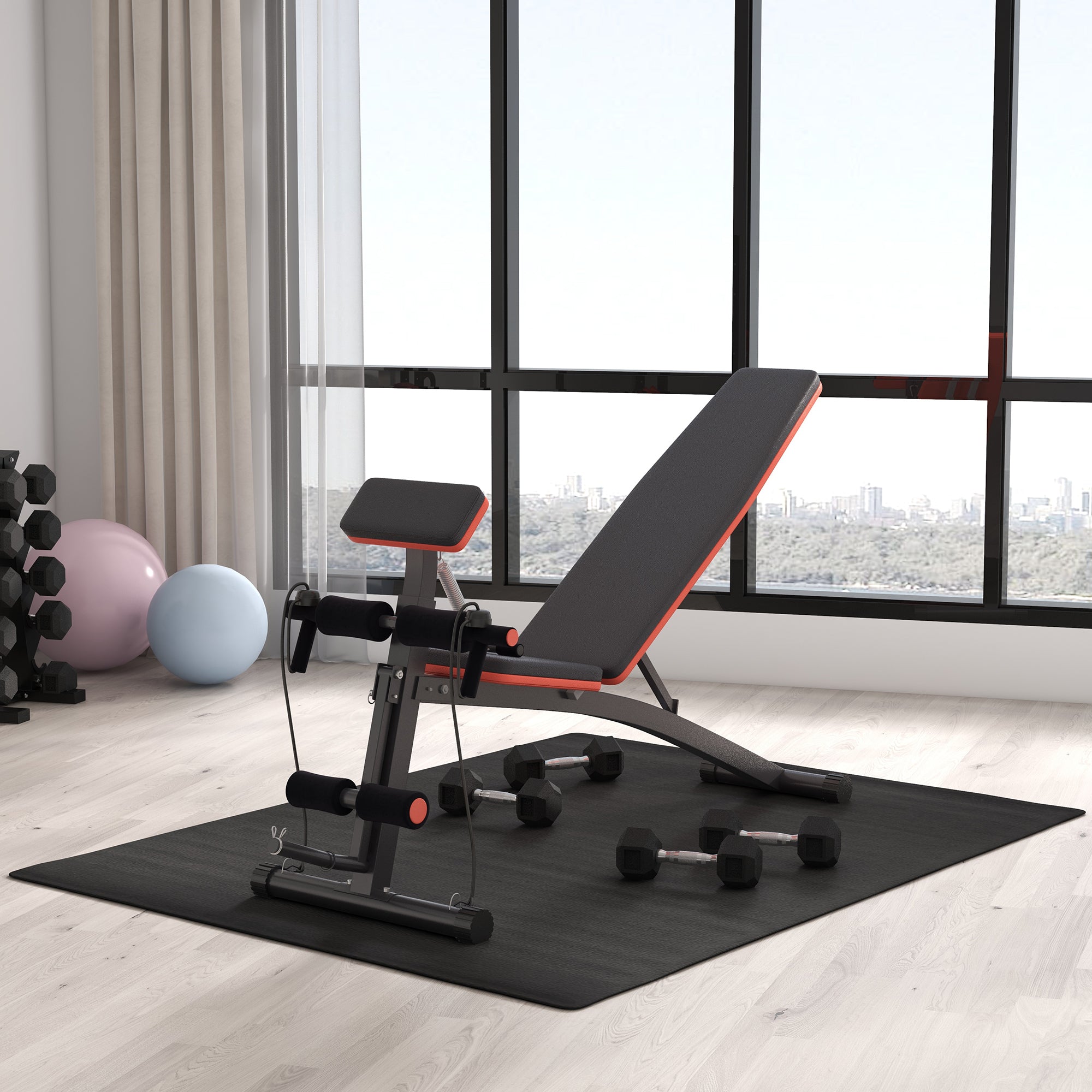 Kozy Foldable Weight Bench, Adjustable Strength Training Sit Up Ab Bench, Incline/Decline, Red