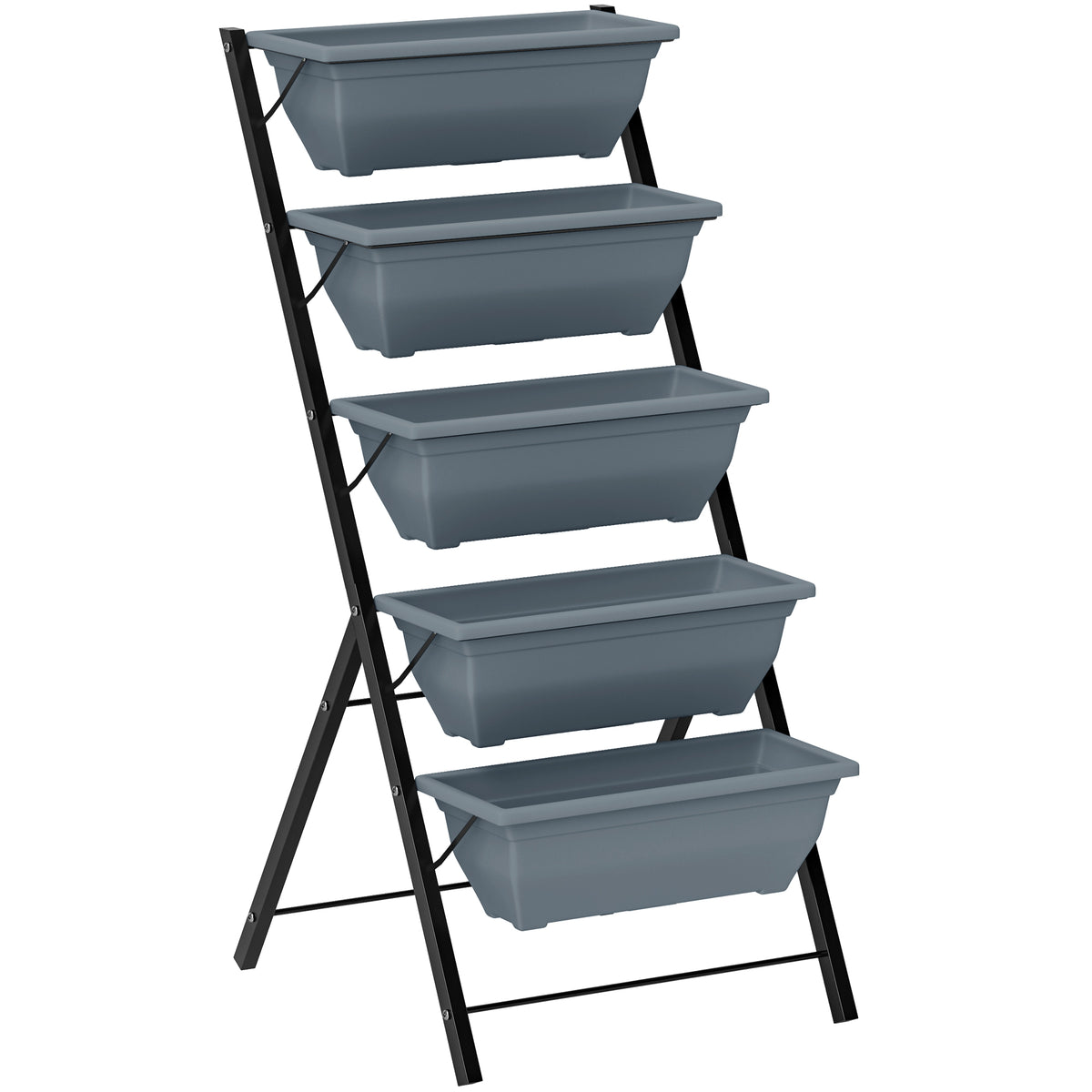 Kozy - 5-Tier Raised Garden Bed, Vertical Ladder Plant Stand with 5 Removable Boxes, Drainage Holes and Plugs, Indoor Outdoor Elevated Flower Herb Growing Box for Garden Patio Balcony, Grey
