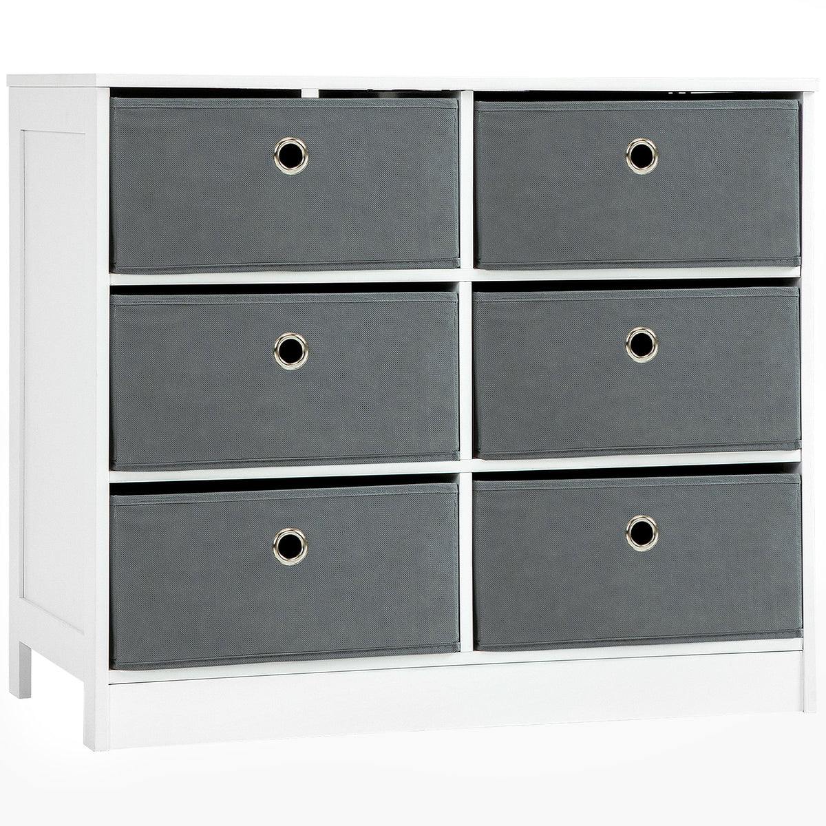 Kozy Chests of Drawer, Fabric Dresser Storage Cabinet with 6 Drawers for Bedroom, Living Room and Hallway, White and Grey