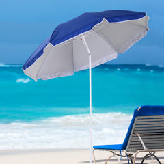 Outsunny Tilted Beach Parasol, 1.7m x 2m, with Steel Frame for UV Protection, Easy to Adjust, Blue