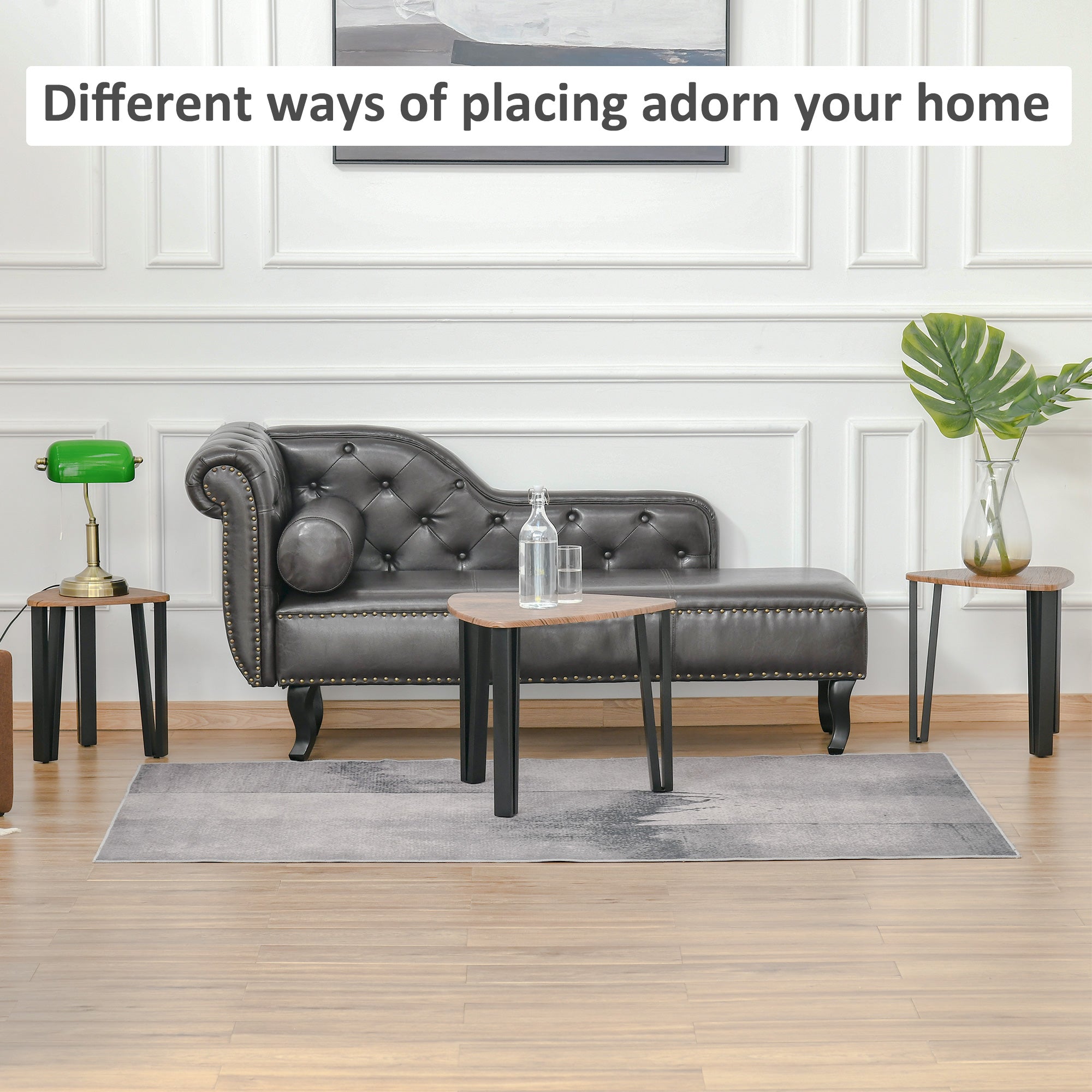 Kozy Nest of Tables, Coffee Table Set of 3, Triangle Nesting Tables with Metal Legs, Industrial End Side Table for Living Room, Walnut Wood Grain