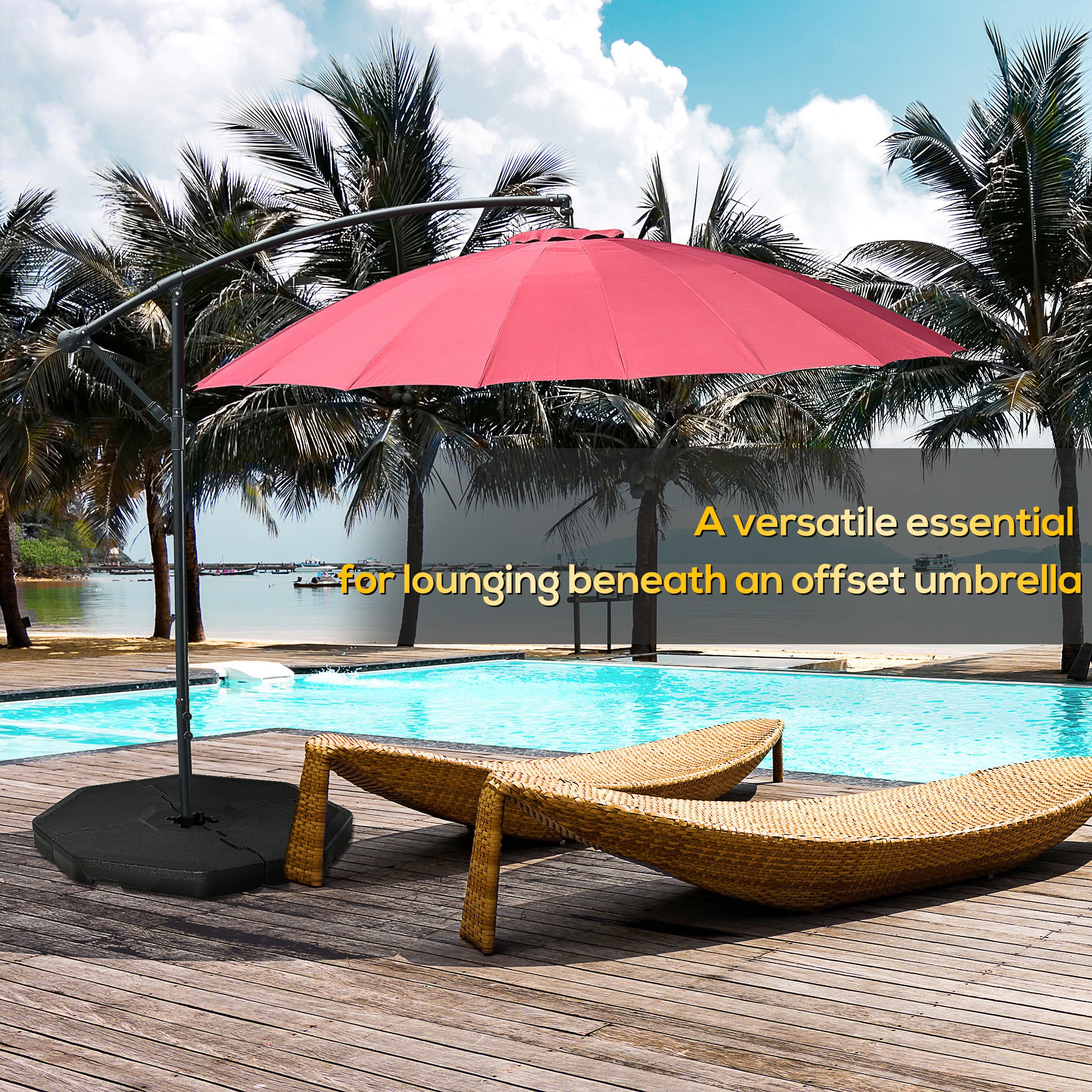 Outsunny Detachable Patio Umbrella Base, Cantilever Parasol Base Stand Outdoor Umbrella Weights, Can Be Filled with Sand or Water, Black