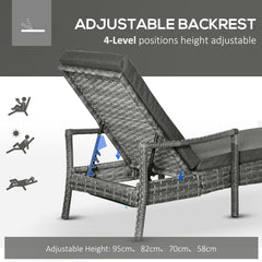 Kozy Patio Rattan Sun Lounger, Dual Wicker Weave Outdoor Single Reclining Chair Furniture, 5-Level Adjustable Backrest w/ Removeable & Washable Cushion, Mixed Grey