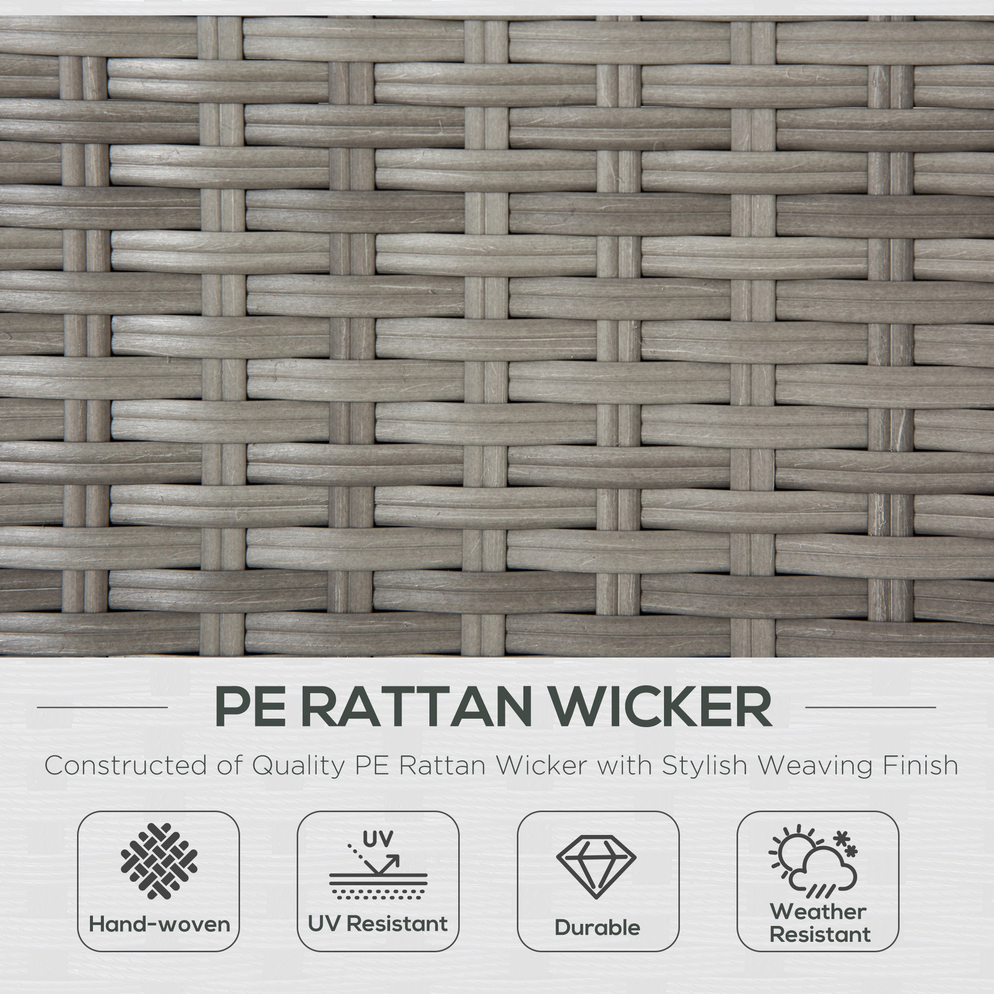 Kozy 3 Pieces Outdoor PE Rattan Sofa Set, Patio Wicker Conversation Chaise Lounge Furniture w/ Tempered Glass Table-top & Soft Padded Cushion for Garden, Backyard, Lawn, Grey