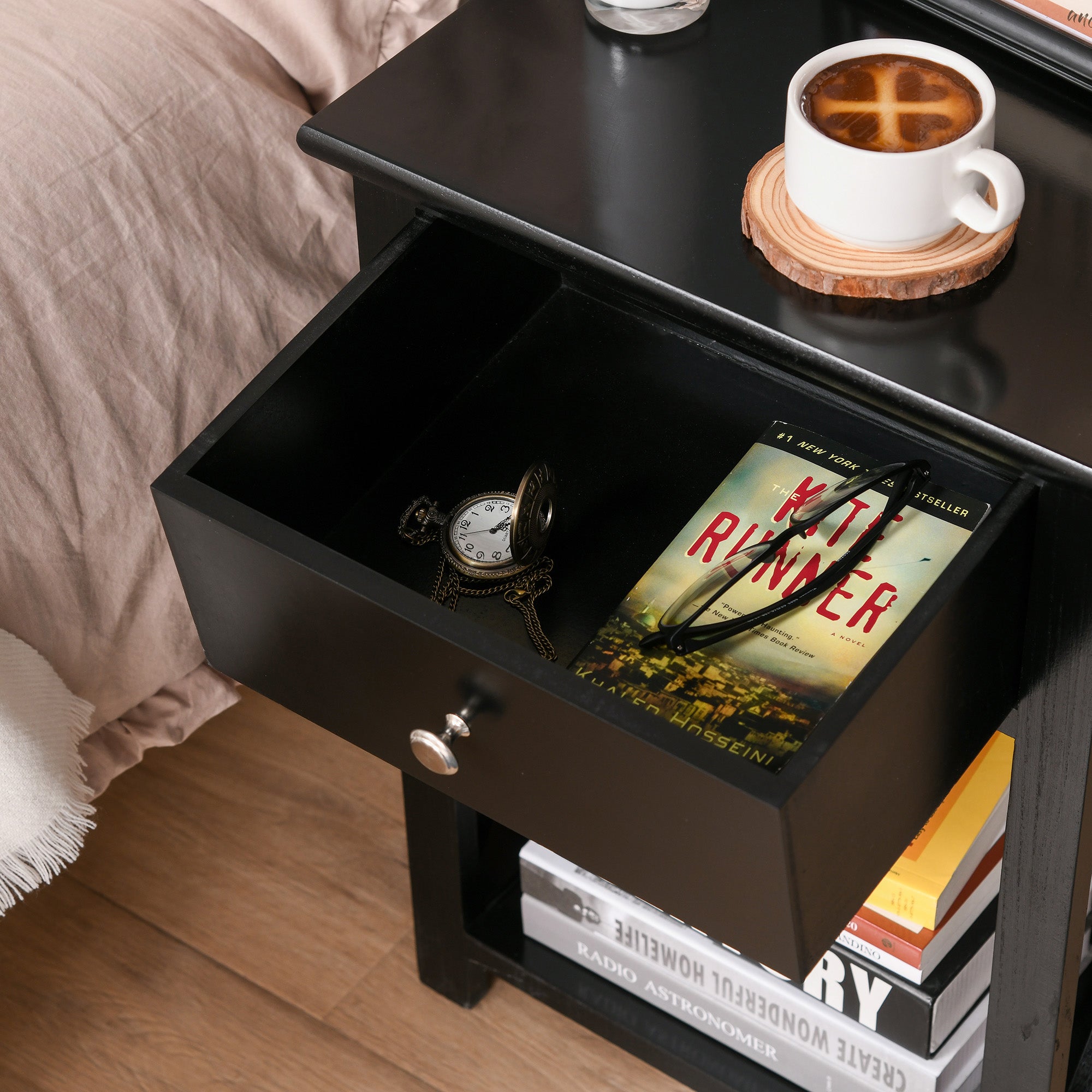 HOMCOM Traditional Accent End Table With 1 Drawer,X Bar Bottom Storage Shelf, for Living Room Bedroom Room 40L x 30W x 55H cm