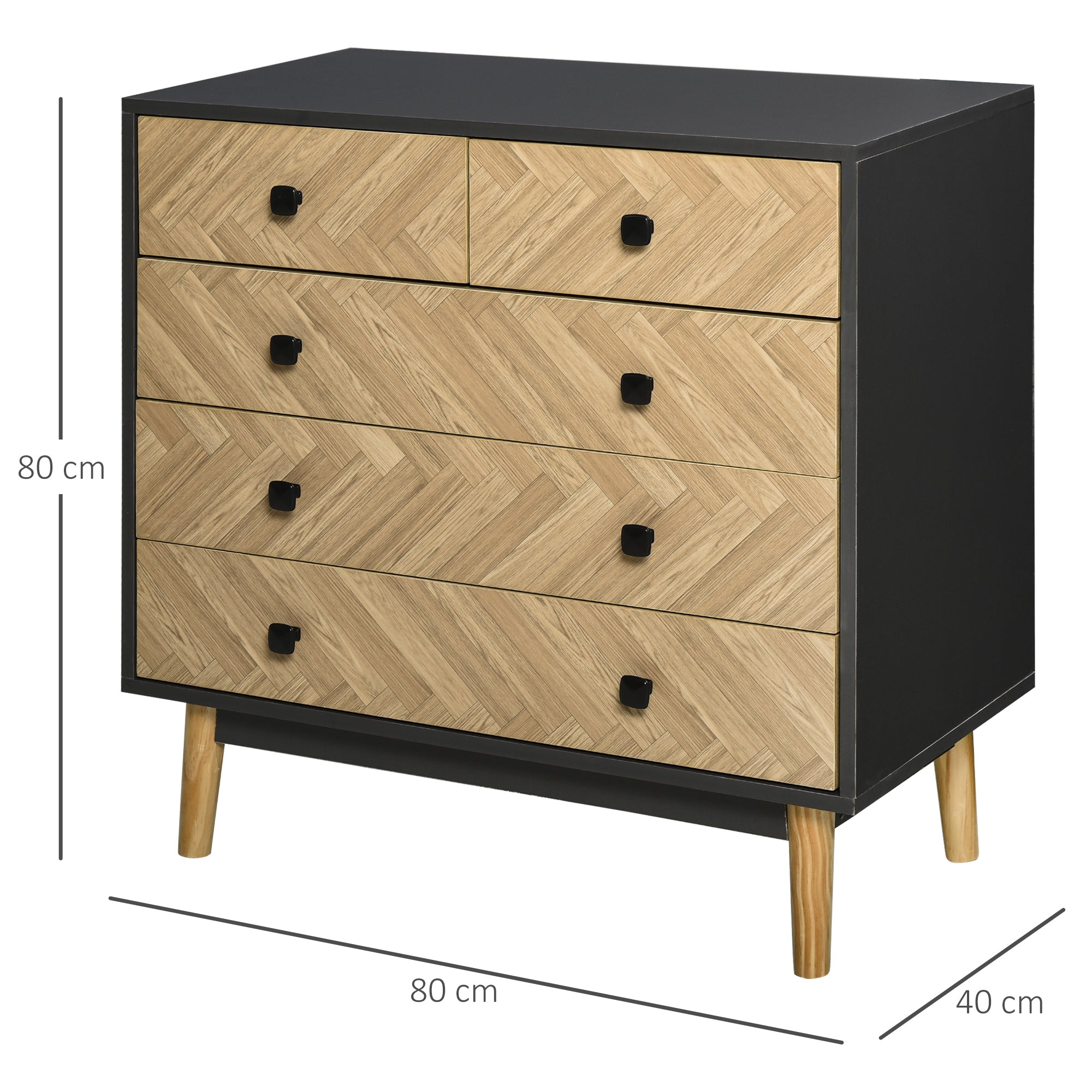 Kozy Chest of Drawers, 5 Drawer Storage Cabinet Sideboards with Metal Handles Freestanding Dresser for Bedroom, Living Room