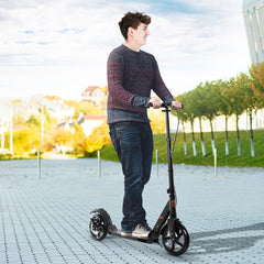 Kozy Kick Scooter, Folding 2 Wheel Scooter for 14+ Teens Adults, with Dual Brake System, Dual Suspension, 230mm Big Wheels, 3 Adjustable Handlebar, up to 100KG, Black