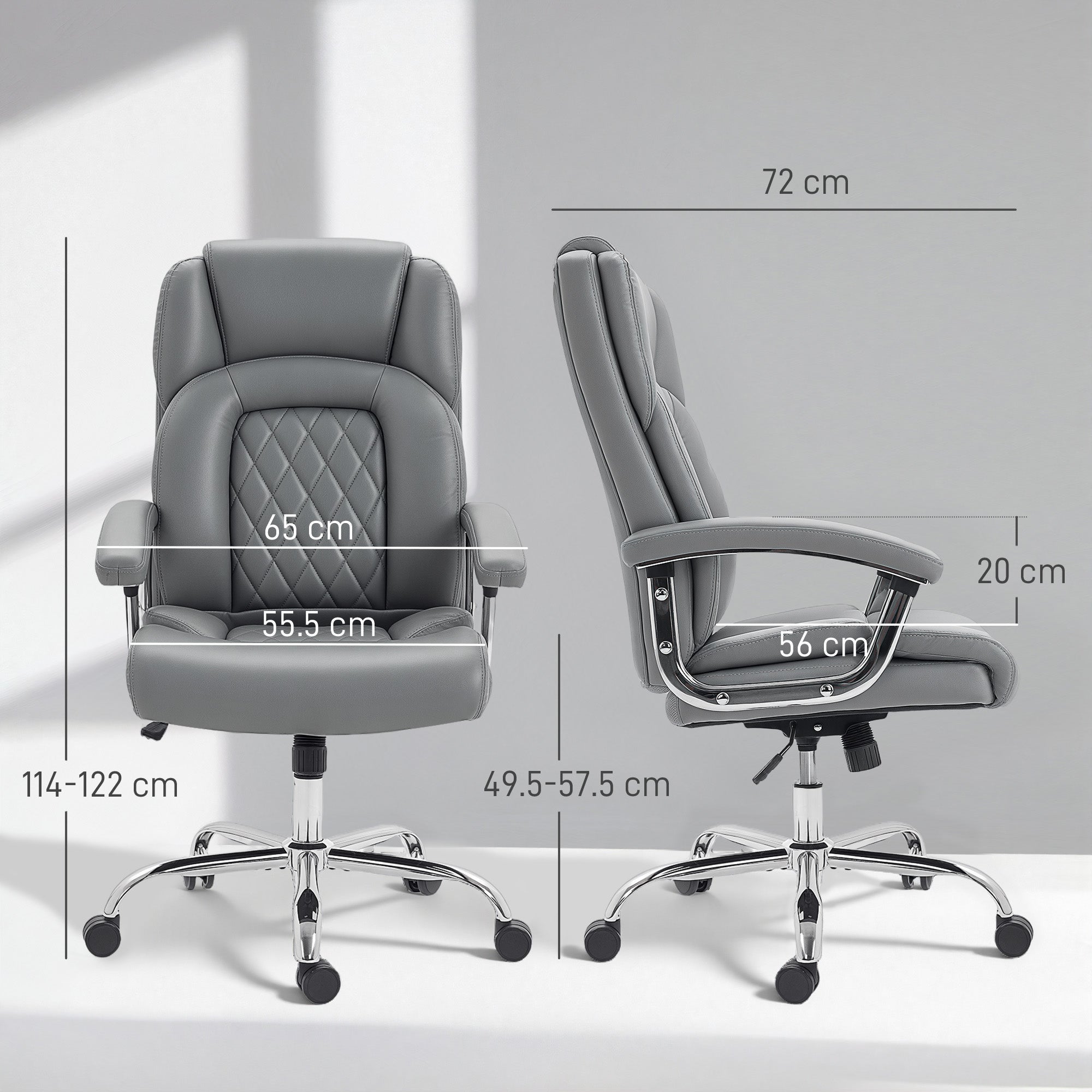 Kozy Big and Tall Office Chair 180kg with Spring Cushion, PU Leather - Grey