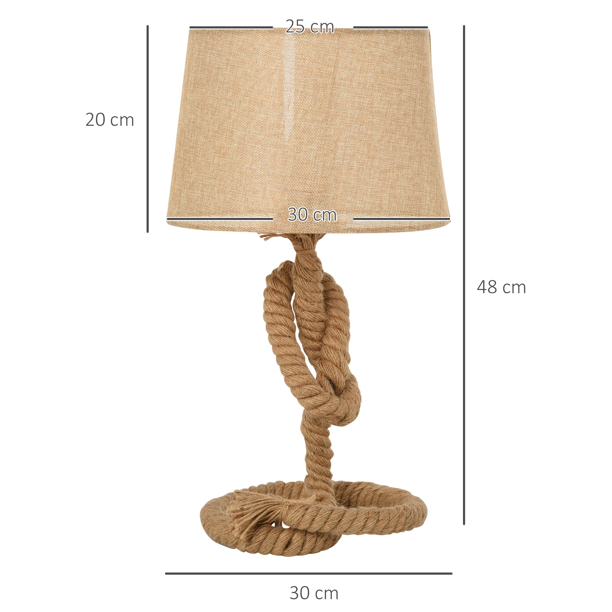 Kozy Nautical Style Table Lamp with Fabric Lampshade Metal Frame Power Switch, 48cm Home Desk Lamp Bedroom Living Room Study E27 Base, Beige