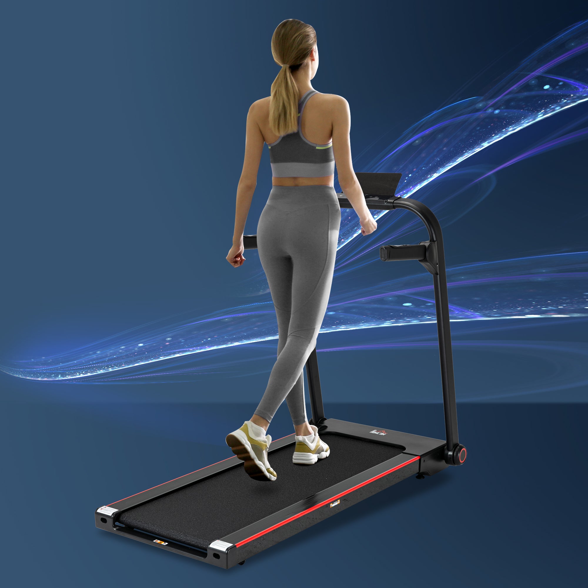 Kozy 750W Folding Treadmill, 1-14km/h Electric Running Machine w/ Wheels, Safety Button, LED Monitor, Phone Holder for Home Office Jogging Fitness Exercise Workout