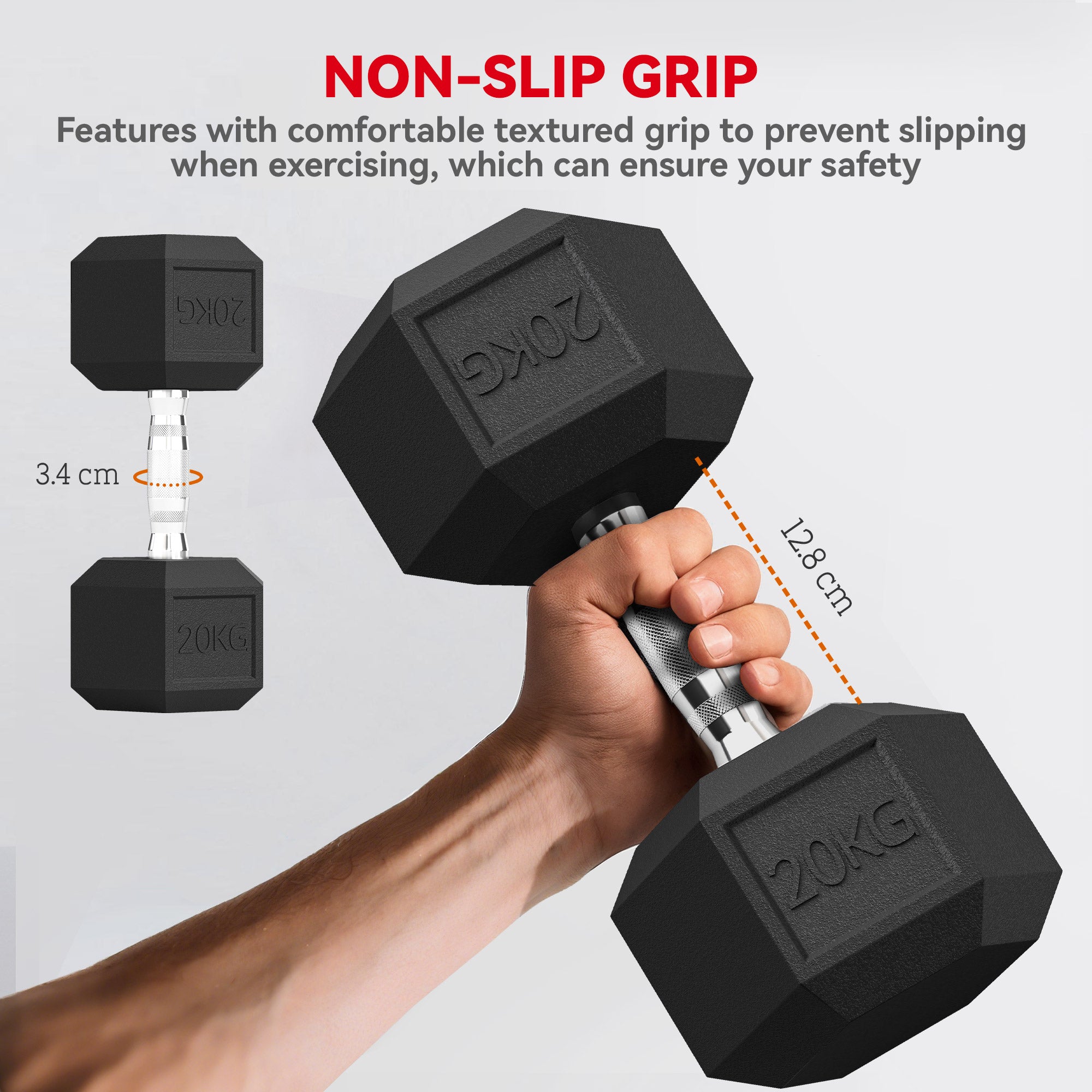 Kozy 20KG Single Rubber Hex Dumbbell Portable Hand Weights Dumbbell Home Gym