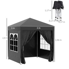 Outsunny 2x2m Garden Pop Up Gazebo Shelter Canopy w/ Removable Walls and Carrying Bag for Party and Camping, Black