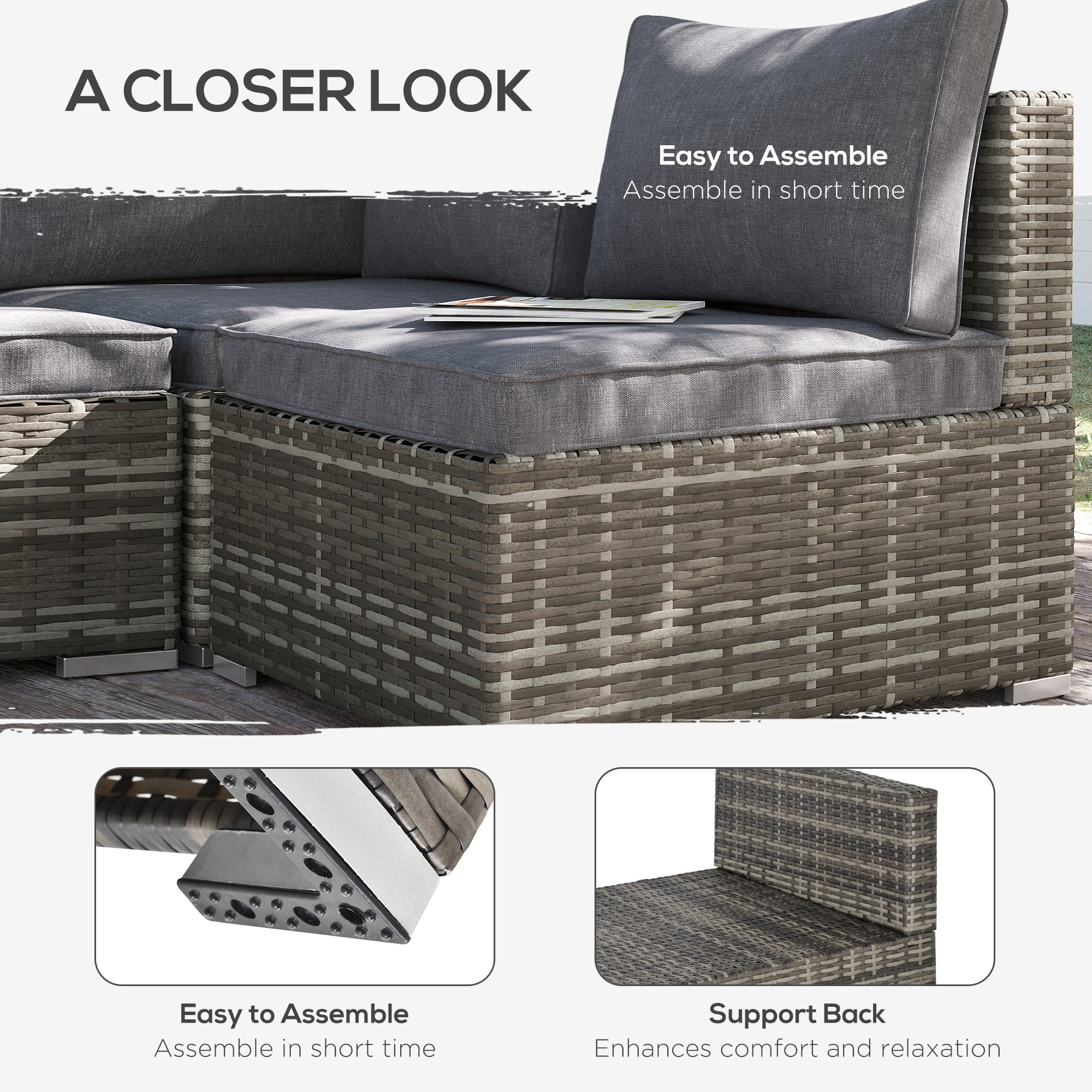 Kozy Armless Rattan Garden Chair, Outdoor Rattan Chair with Cushions, PE Wicker Garden Furniture with Steel Frame, Adjustable Footpads for Garden, Terrace, Deep Grey