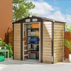 Kozy - 7 x 4ft Garden Shed, Easy to Assemble, Upgraded Galvanised Steel Frame with Foundation Kit, Double Doors with Lock, Outdoor Metal Shed with Vents and Gloves, Garden Storage Shed, Natural