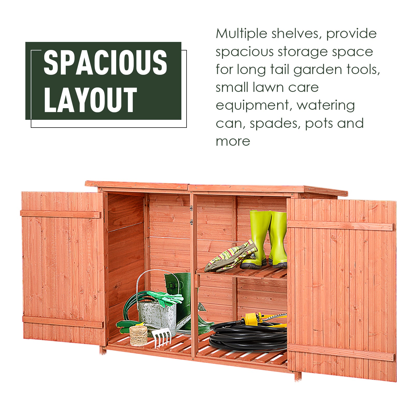 Outsunny Wooden Garden Storage Shed Tool Cabinet Organiser with Shelves Double Door 128L x 50W x 90Hcm