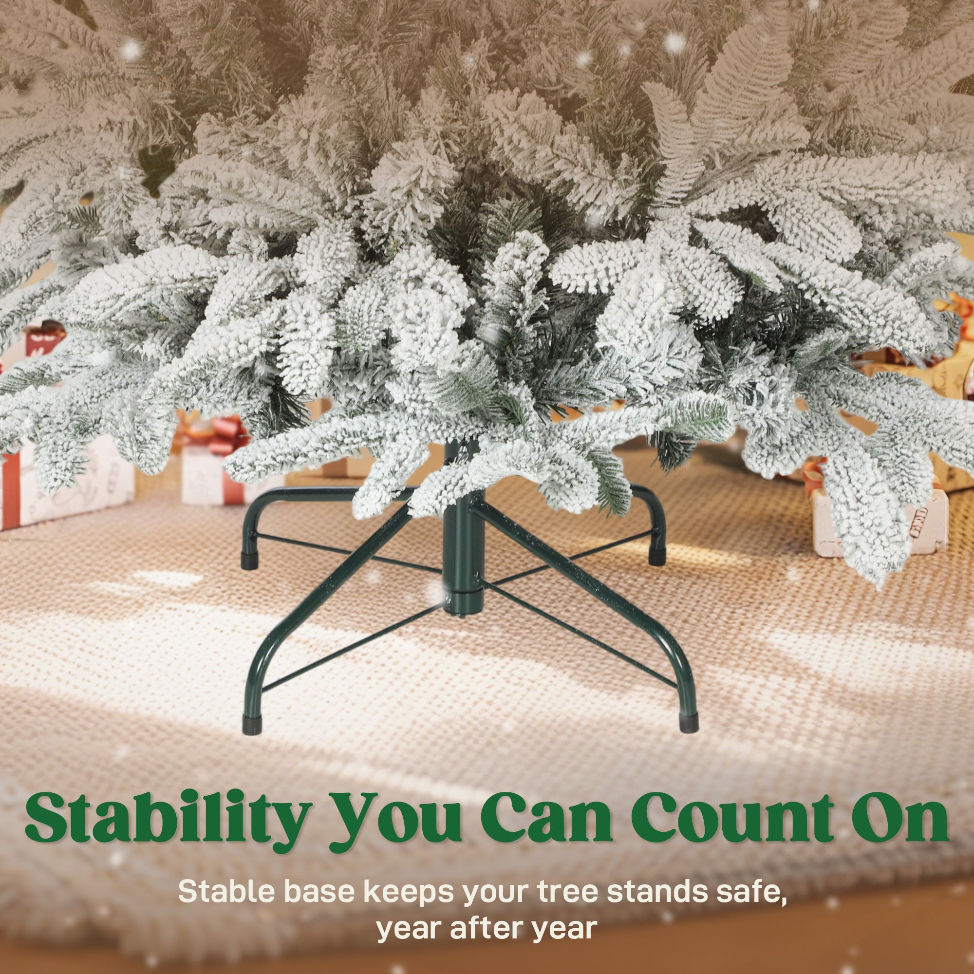 Kozy - 5 ft Artificial Flocked Christmas Tree with 717 Branches, Hinged Xmas Tree with Foldable Metal Stand, Easy Assembly for Home Office Decor