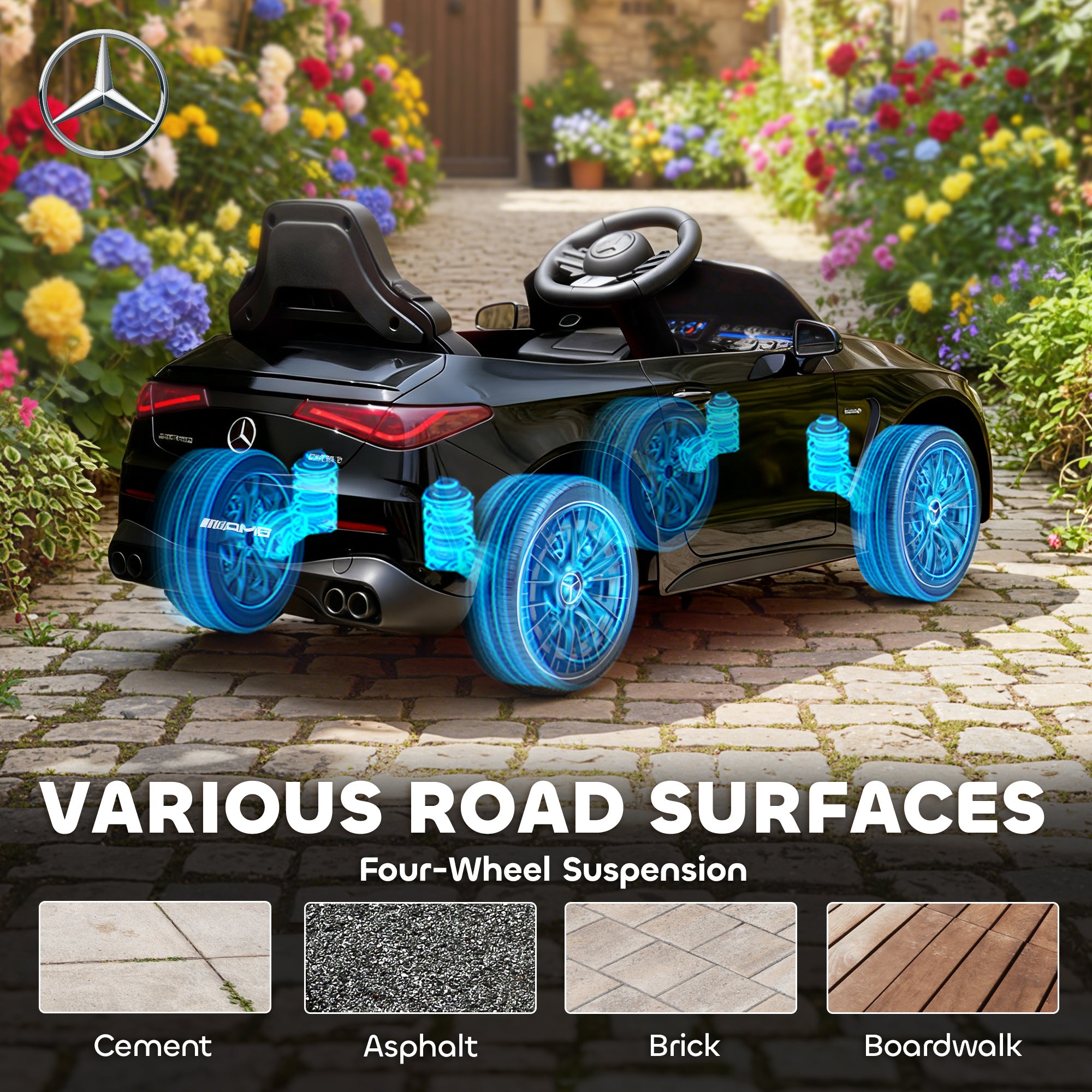 Kozy Licensed Mercedes AMG Kids Electric Car, 12V Ride On Car with Dual Motors, Remote Control for 3-6 Years, Black