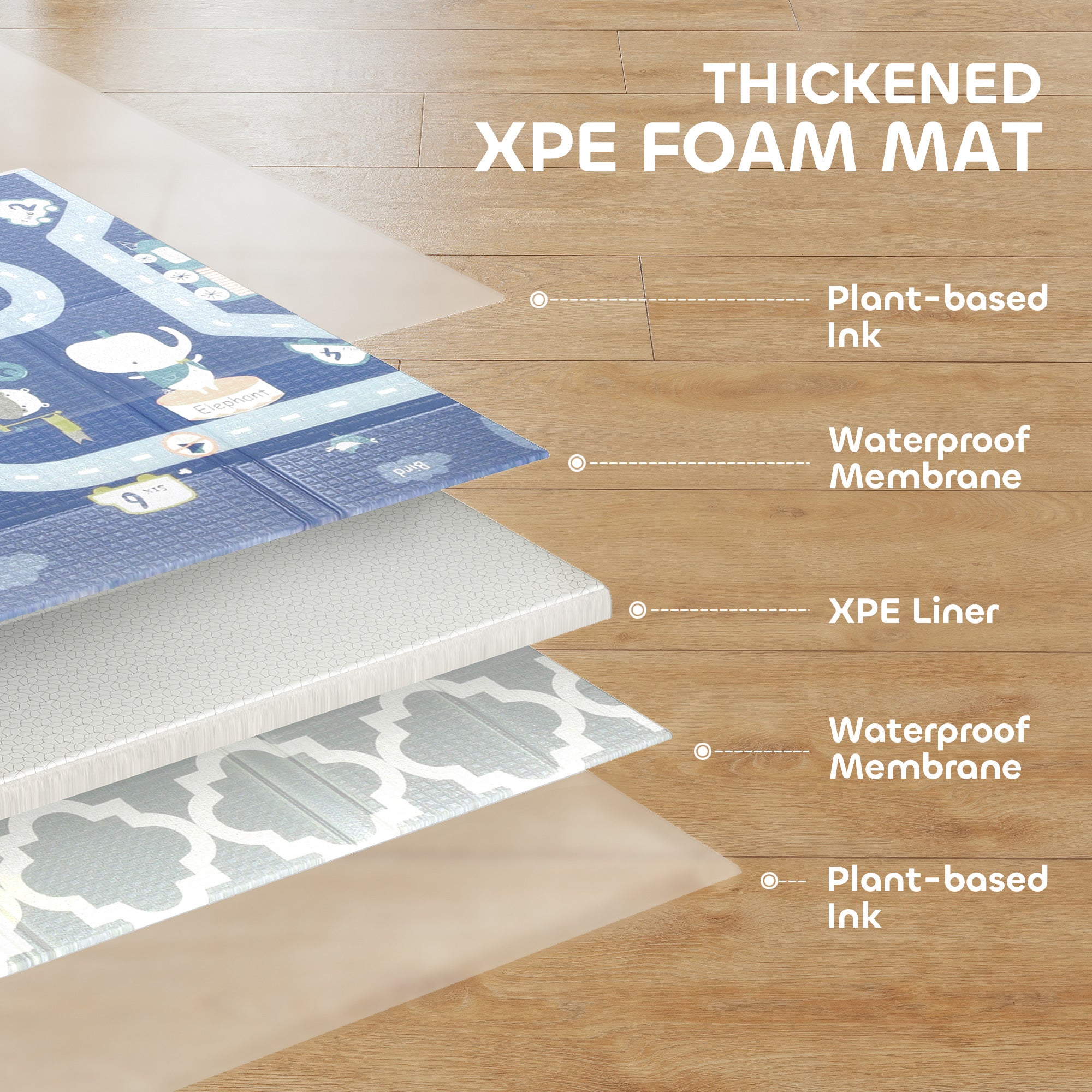 Kozy Foldable Baby Play Mat, Baby Playpen, Reversible Foam Playmat, Floor Mats for Toddlers, Traffic and Grey Diamond Theme