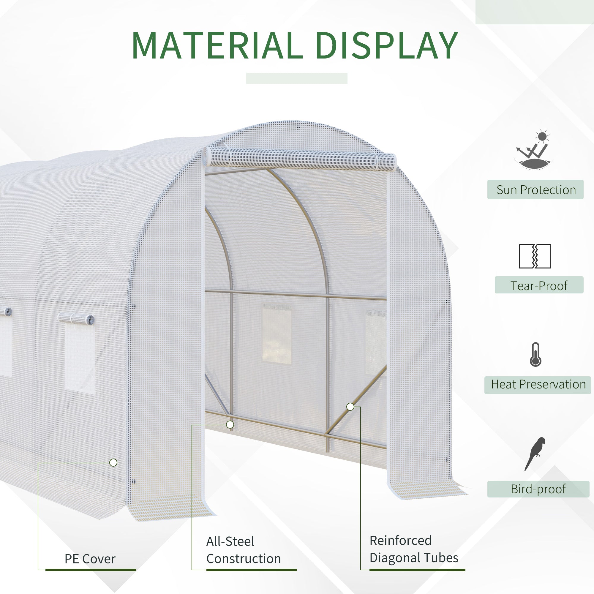 Kozy 3.5 x 2 x 2 m Polytunnel Greenhouse, Walk-in Green House for Garden with Mesh Windows, Galvanised Steel Frame, White