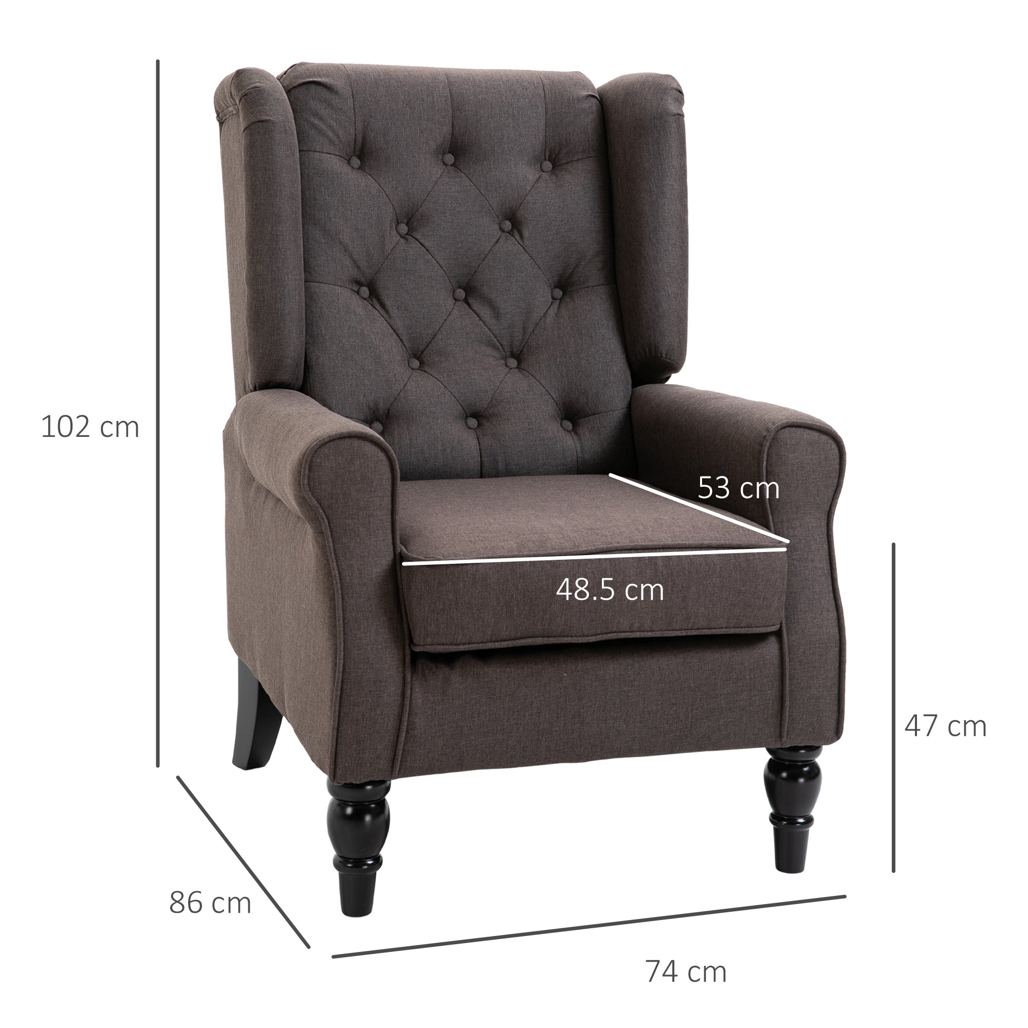 Retro Accent Chair, HOMCOM Wingback Armchair with Wood Frame Button Tufted Design for Living Room Bedroom, Brown | Aosom UK
