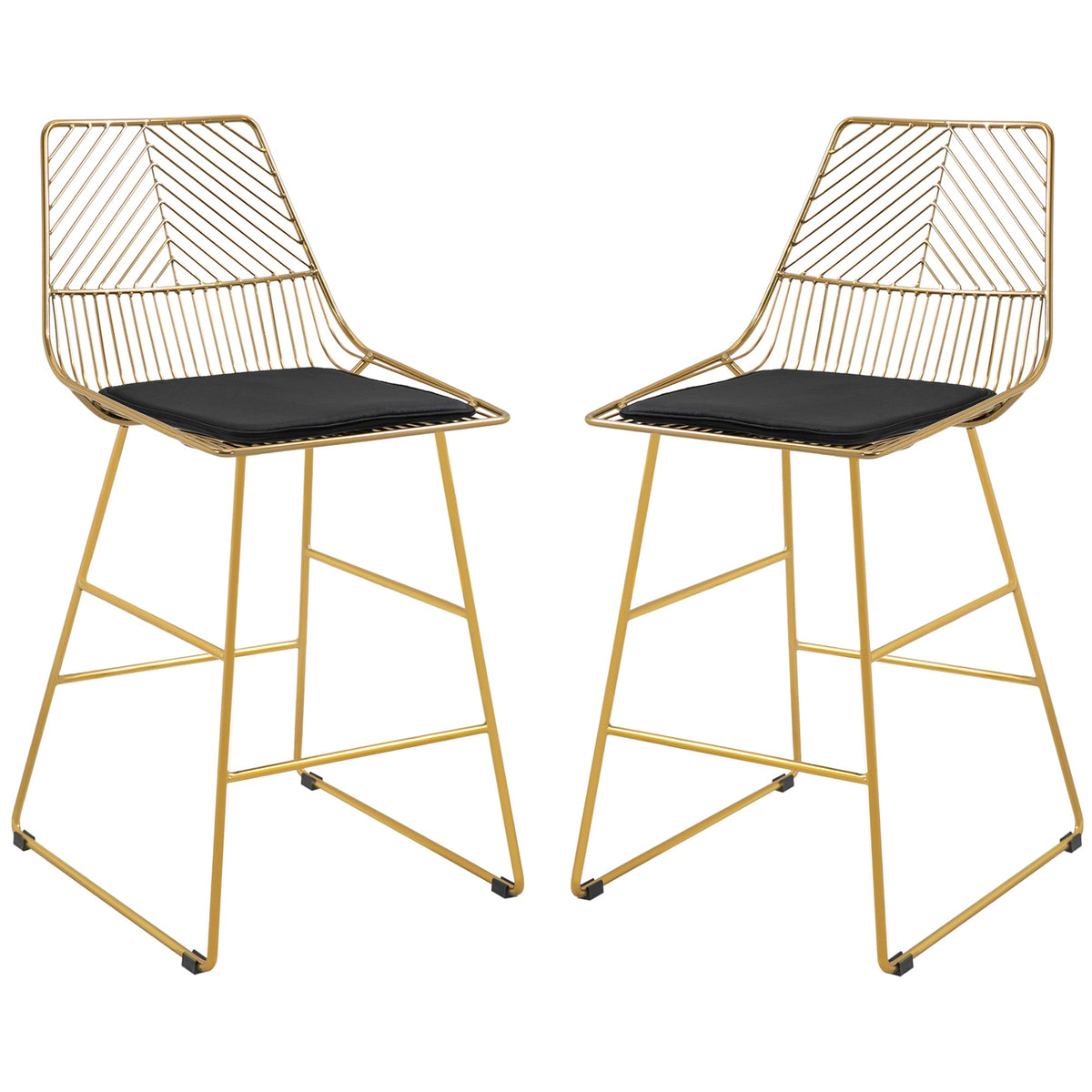 HOMCOM Set of 2 Bar Chair w/ Modern Counter Height, Wire Metal Bar Stool for Kitchen, Counter Bar Stool, Gold | Aosom UK