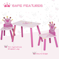 HOMCOM Kids' Wooden Table and Chair Set with Crown Pattern, Easy-Clean Surface, Ideal Gift for Girls Toddlers Aged 3 to 8, Pink | Aosom UK