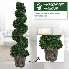 Outsunny Set of 2 Artificial Boxwood Spiral Topiary Trees Potted Decorative Plant Outdoor and Indoor Décor 120cm