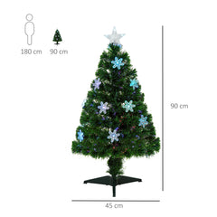 HOMCOM 3ft Fibre Optic Christmas Tree 90cm W/ Showflakes, Green