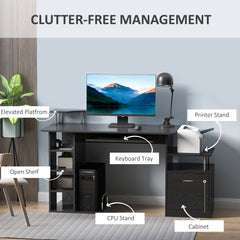 HOMCOM Computer Desk PC Workstation with Drawer Shelves CPU Storage Rack Home Office Furniture (BLACK) | Aosom UK