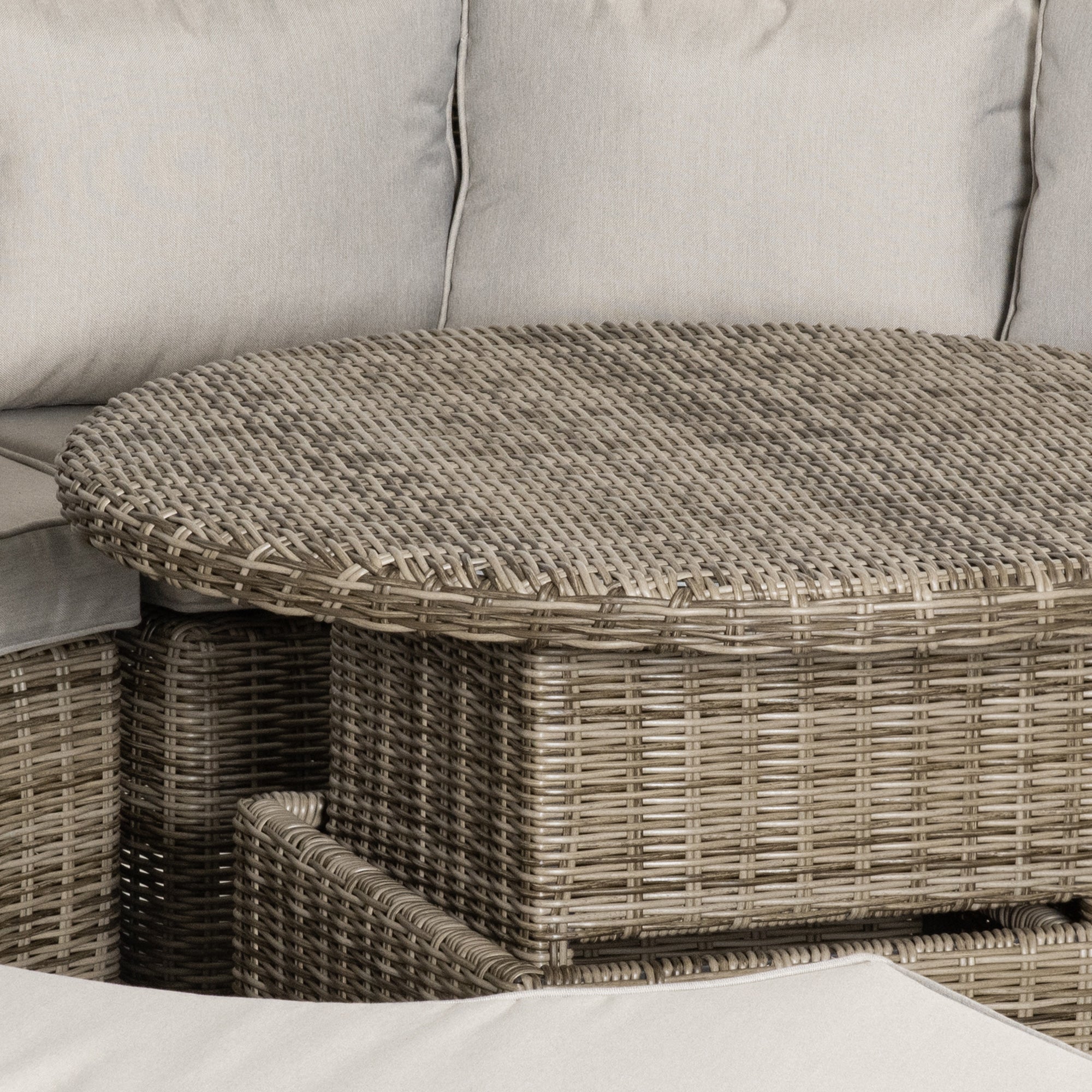 Kozy 5 Pieces Outdoor PE Rattan Round Garden Daybed with Cushions, Aluminium Patio Furniture Set Lounge Chair Conversation Sofa Set with Liftable Coffee Table and Protect Cover, Grey