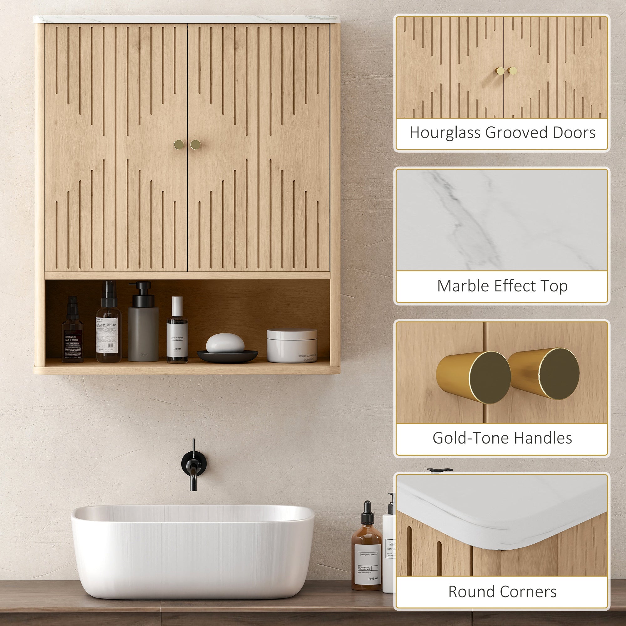 Kozy - Bathroom Wall Cabinet with Adjustable Shelf - Oak