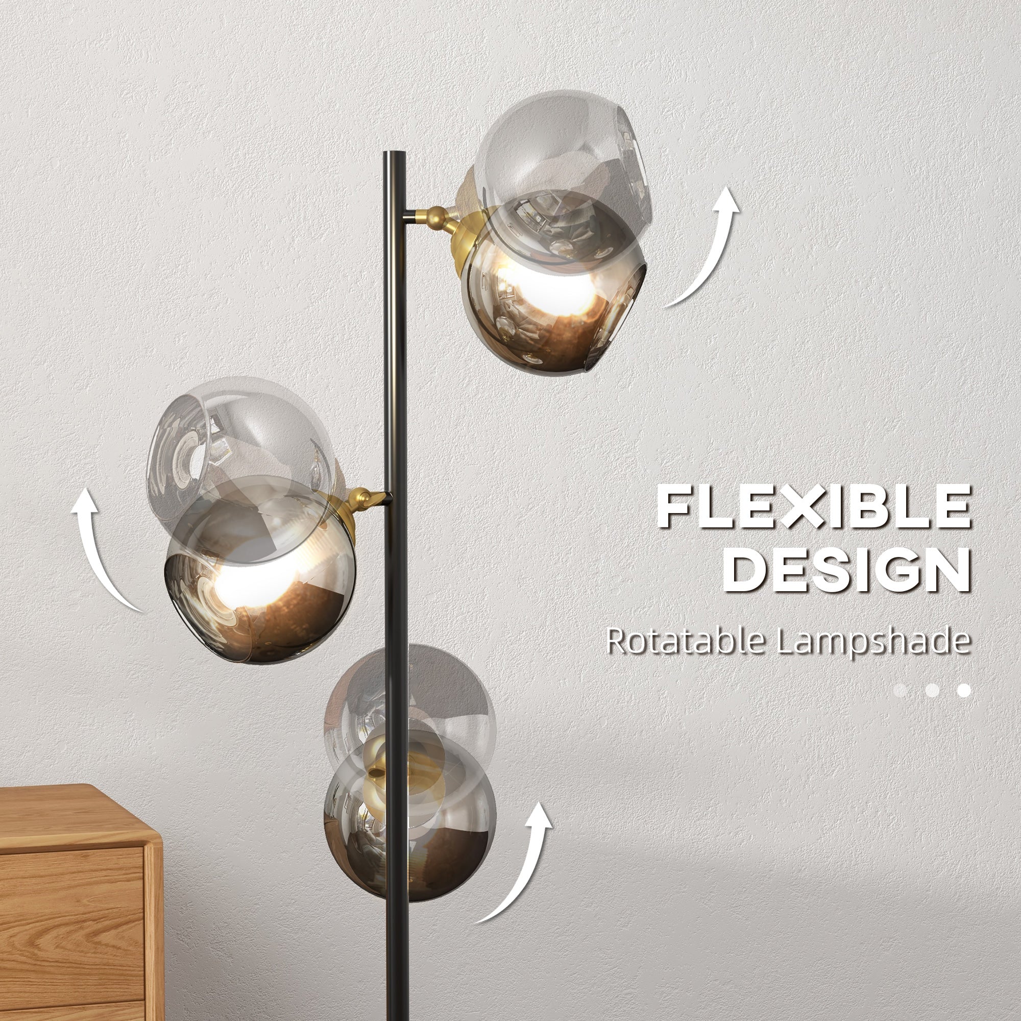 HOMCOM Tree Floor Lamp: Modern 3-Light Standing Luminaire for Bedrooms & Lounges, 162cm Height, Grey (Bulbs Excluded) | Aosom UK