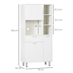 Kozy Kitchen Cupboard, Modern Kitchen Storage Cabinet with Shelves and Drawer, Free Standing Kitchen Units, 166 cm, White