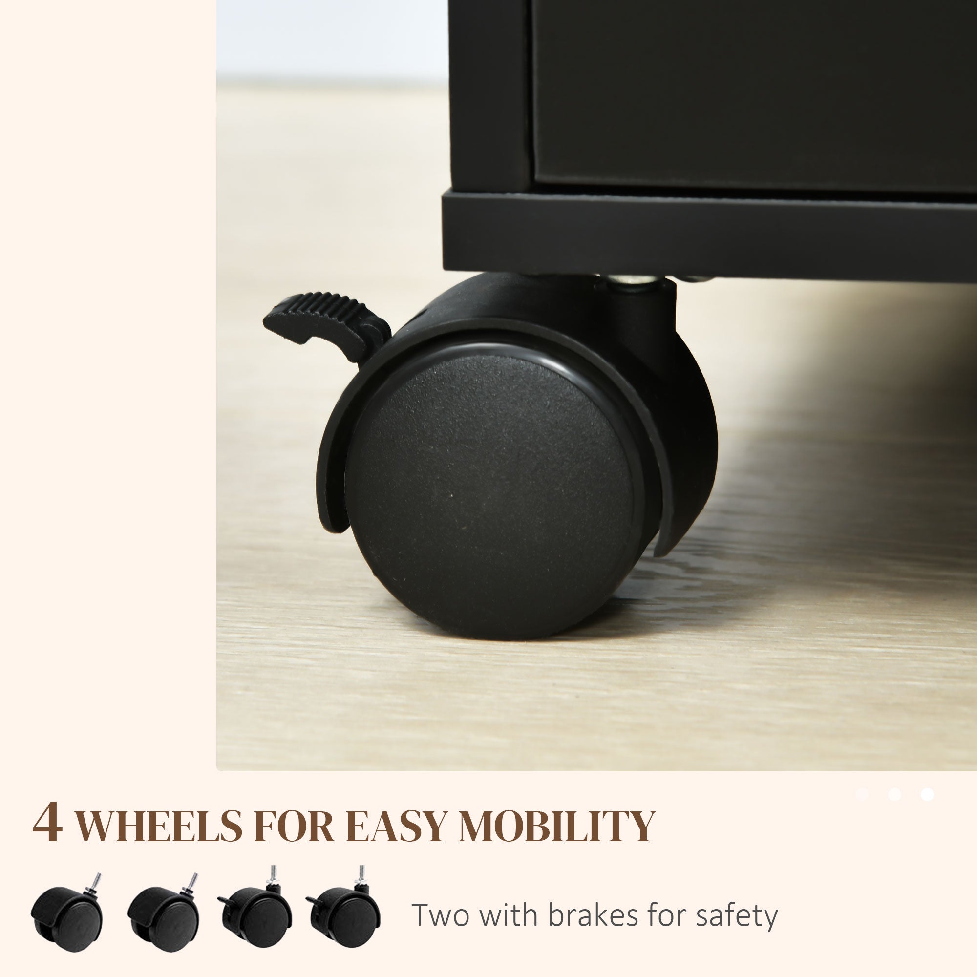 Kozy 5 Drawer Mobile Filing Cabinet, Vertical File Cabinet, Modern Rolling Office Storage Organizer Cupboard, Black