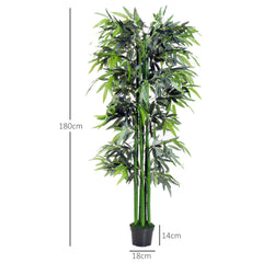 Outsunny 6ft Artificial Bamboo Tree Plant Greenary in A Pot for Home Office Planter 1.8M