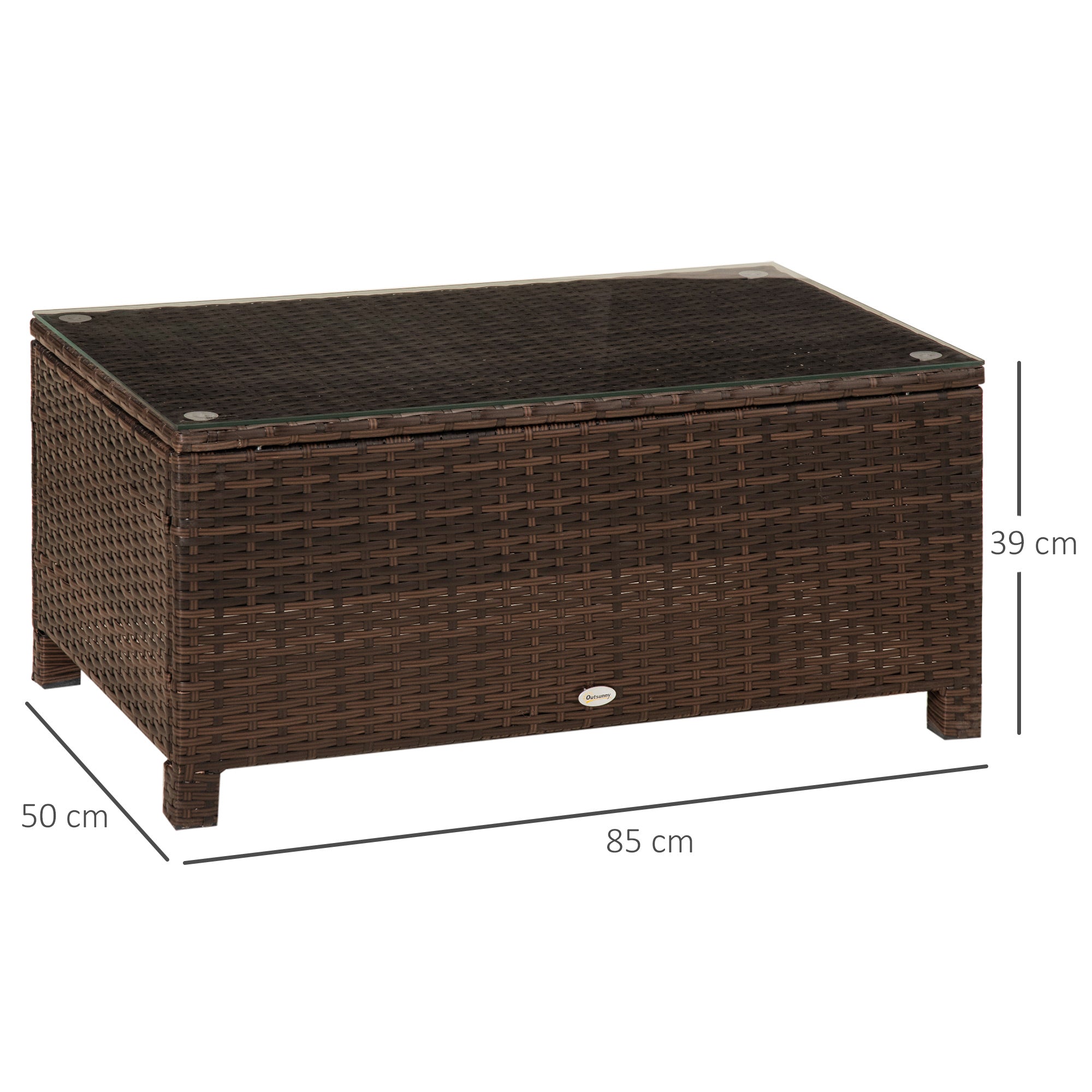 Kozy PE Rattan Garden Coffee Table with Glass Table Top - Brown