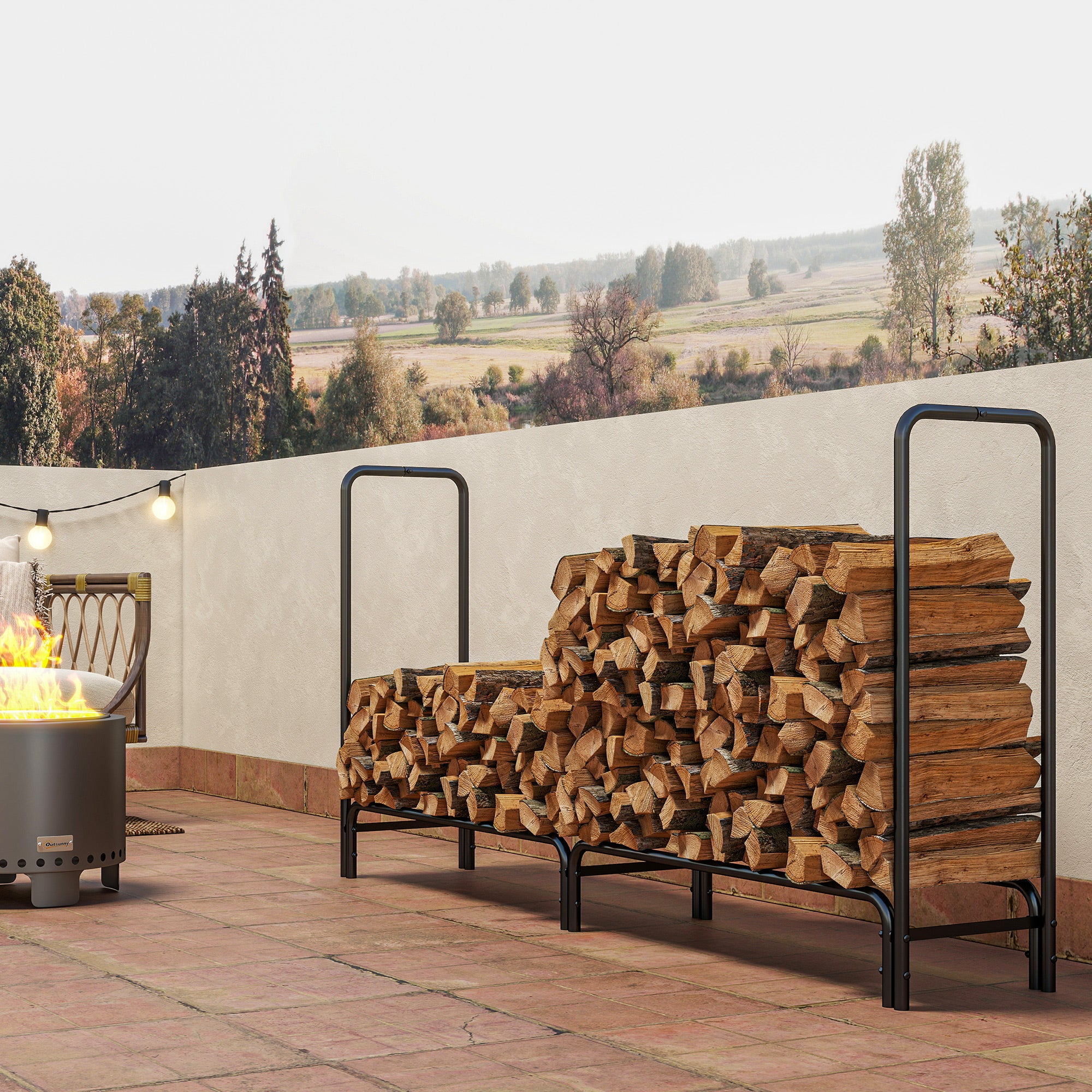 Kozy - Firewood Rack with Waterproof Cover, Heavy Duty Metal Log Store Indoors, Log Storage Holder for Outdoor Indoor Fireplace, 200 x 36 x 99 cm, Dark Green