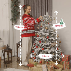 Kozy - 5 ft Artificial Flocked Christmas Tree with 717 Branches, Hinged Xmas Tree with Foldable Metal Stand, Easy Assembly for Home Office Decor