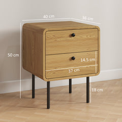 Kozy Bedside Table with 2 Drawers and Steel Legs - Oak