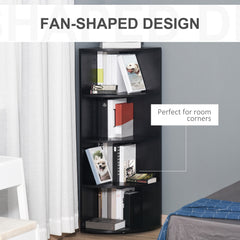Kozy 4-Tier Corner Open Shelf Bookcase Freestanding Fan Bookshelf Plants Stand, 40x40x120cm, Black