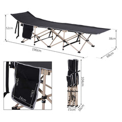 Outsunny Portable Folding Camping Cot, Single Person Military Sleeping Bed for Outdoor, Travel, Fishing with Side Pocket, Black