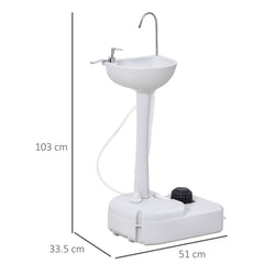 Outsunny Portable Outdoor Sink with Soap Dispenser, Towel Holder, HDPE Construction, White